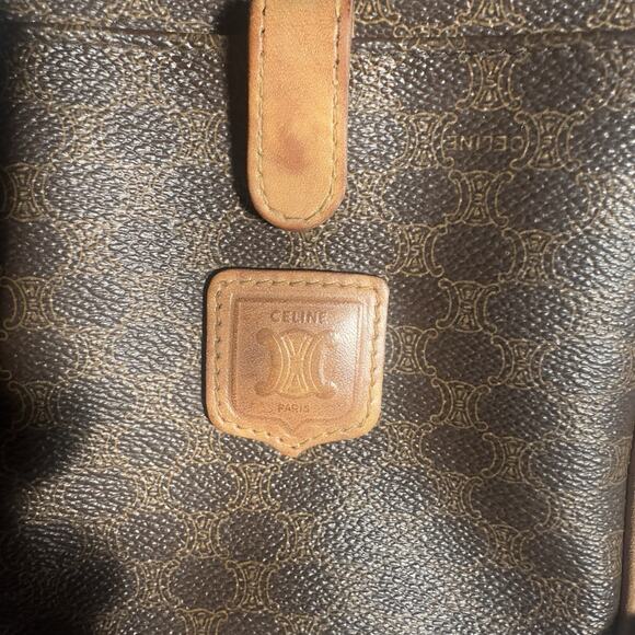 CELINE Macadam 5oc1981 Brown PVC Shoulder Bag Zip Pocket Vintage Authentic - Picture 4 of 12